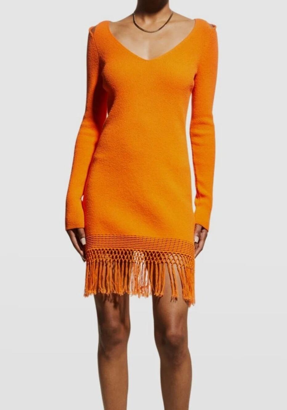 Derek Lam 10 Crosby Atlantis Fringe Mini Dress Orange M